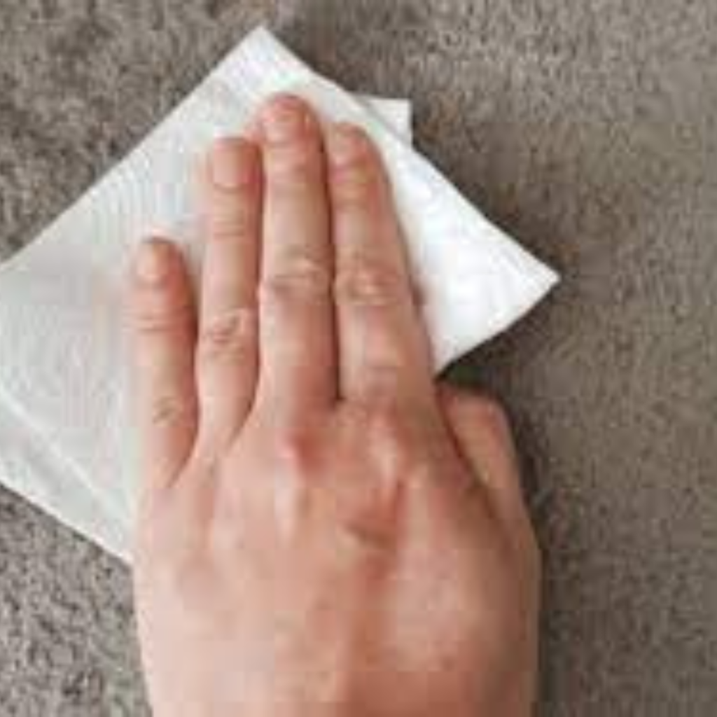 blotting a carpet with paper towel