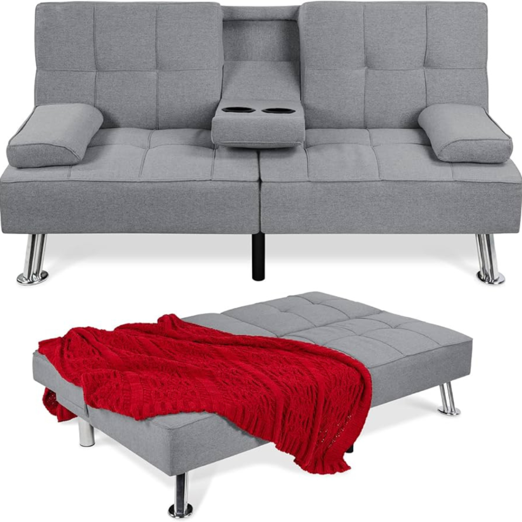 linen upholstered modern convertible folding futon sofa bed